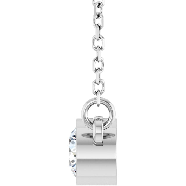Platinum Round Natural White Sapphire Bezel-Set Solitaire Birthstone Necklace - view 11