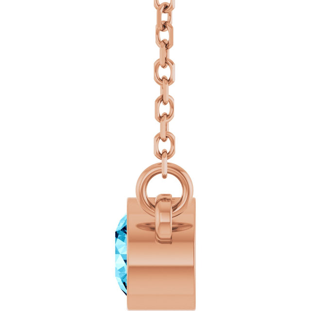 14K Gold Round Natural Aquamarine Bezel-Set Solitaire Birthstone Necklace II - Rose Gold - view 11