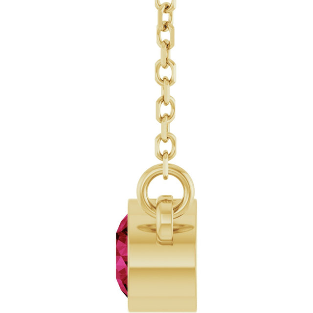 14K Gold Round Lab-Grown Ruby Bezel-Set Solitaire Birthstone Necklace II - Yellow Gold - view 9
