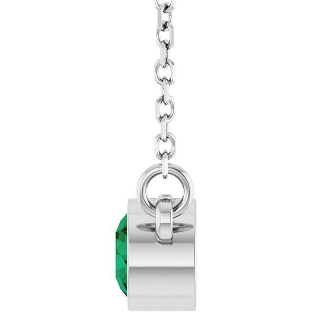 Platinum Round Lab-Grown Emerald Bezel-Set Solitaire Birthstone Necklace II - view 11