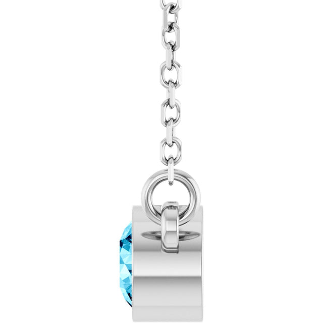 Platinum Round Natural Aquamarine Bezel-Set Solitaire Birthstone Necklace II - view 11