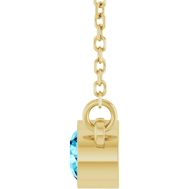 14K Gold Round Natural Aquamarine Bezel-Set Solitaire Birthstone Necklace II - Yellow Gold - view 9