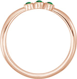 14K Gold Round Natural Emerald Rose-Cut Stackable Ring – 2mm Stones - Rose Gold - view 4