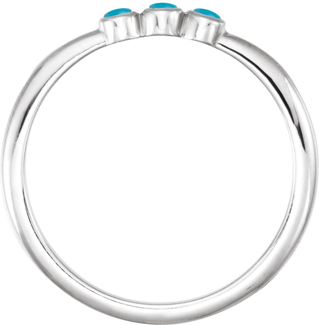 Platinum Round Natural Turquoise Rose-Cut Stackable Ring – 2mm Stones - view 4