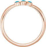 14K Gold Round Natural Turquoise Rose-Cut Stackable Ring – 2mm Stones - Rose Gold - view 4