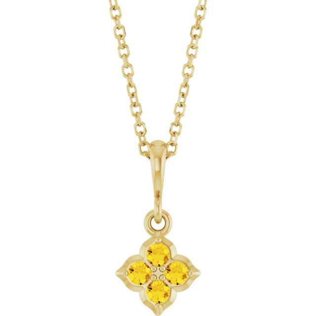 14K Gold Round Lab-Grown Yellow Sapphire Cluster Necklace or Pendant - Yellow Gold