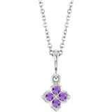 Platinum Round Lab-Grown Purple Sapphire Cluster Necklace or Pendant