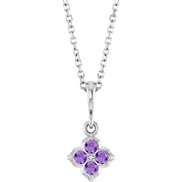 Platinum Round Lab-Grown Purple Sapphire Cluster Necklace or Pendant