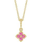 14K Gold Round Lab-Grown Pink Sapphire Cluster Necklace or Pendant - Yellow Gold