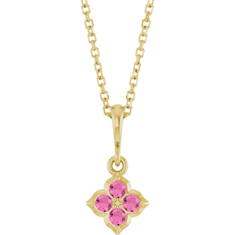 14K Gold Round Lab-Grown Pink Sapphire Cluster Necklace or Pendant - Yellow Gold