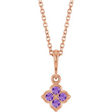14K Gold Round Lab-Grown Purple Sapphire Cluster Necklace or Pendant - Rose Gold