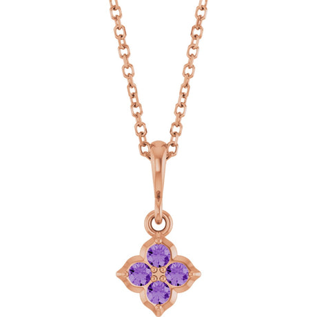 14K Gold Round Lab-Grown Purple Sapphire Cluster Necklace or Pendant - Rose Gold