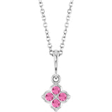 14K Gold Round Lab-Grown Pink Sapphire Cluster Necklace or Pendant - White Gold