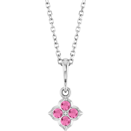 14K Gold Round Lab-Grown Pink Sapphire Cluster Necklace or Pendant - White Gold