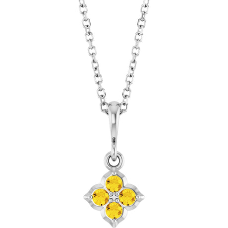 Platinum Round Lab-Grown Yellow Sapphire Cluster Necklace or Pendant