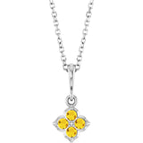 14K Gold Round Lab-Grown Yellow Sapphire Cluster Necklace or Pendant - White Gold