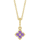14K Gold Round Lab-Grown Purple Sapphire Cluster Necklace or Pendant - Yellow Gold