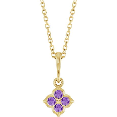14K Gold Round Lab-Grown Purple Sapphire Cluster Necklace or Pendant - Yellow Gold