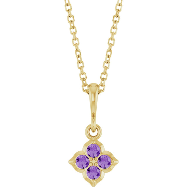 14K Gold Round Lab-Grown Purple Sapphire Cluster Necklace or Pendant - Yellow Gold