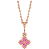 14K Gold Round Lab-Grown Pink Sapphire Cluster Necklace or Pendant - Rose Gold