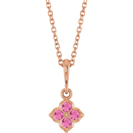 14K Gold Round Lab-Grown Pink Sapphire Cluster Necklace or Pendant - Rose Gold