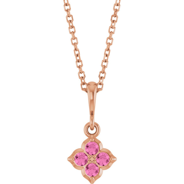 14K Gold Round Lab-Grown Pink Sapphire Cluster Necklace or Pendant - Rose Gold