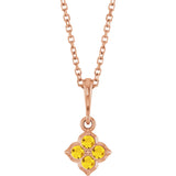 14K Gold Round Lab-Grown Yellow Sapphire Cluster Necklace or Pendant - Rose Gold