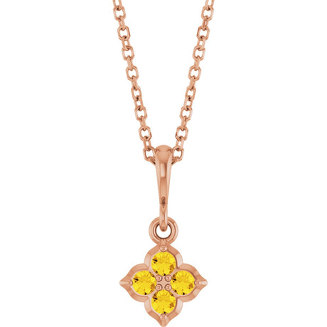 14K Gold Round Lab-Grown Yellow Sapphire Cluster Necklace or Pendant - Rose Gold