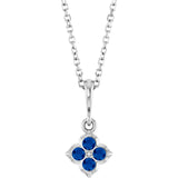 14K Gold Round Lab-Grown Blue Sapphire Cluster Necklace or Pendant - White Gold