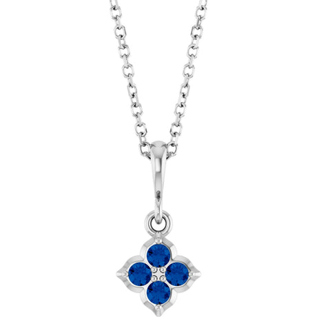 14K Gold Round Lab-Grown Blue Sapphire Cluster Necklace or Pendant - White Gold