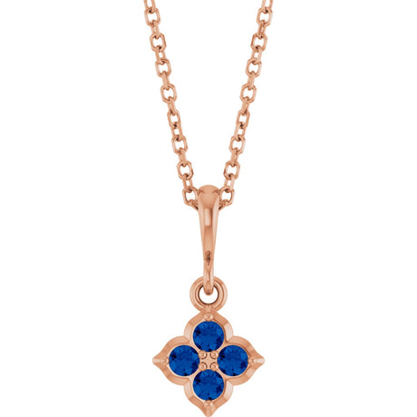 14K Gold Round Lab-Grown Blue Sapphire Cluster Necklace or Pendant - Rose Gold
