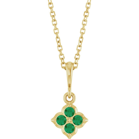 14K Gold Round Lab-Grown Emerald Cluster Necklace or Pendant - Yellow Gold