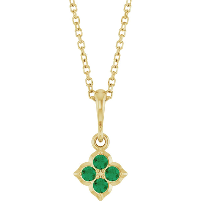 14K Gold Round Lab-Grown Emerald Cluster Necklace or Pendant - Yellow Gold