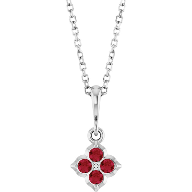 14K Gold Round Lab-Grown Ruby Cluster Necklace or Pendant - White Gold