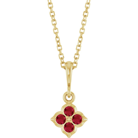 14K Gold Round Lab-Grown Ruby Cluster Necklace or Pendant - Yellow Gold