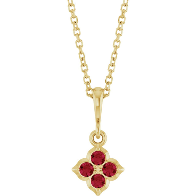 14K Gold Round Lab-Grown Ruby Cluster Necklace or Pendant - Yellow Gold