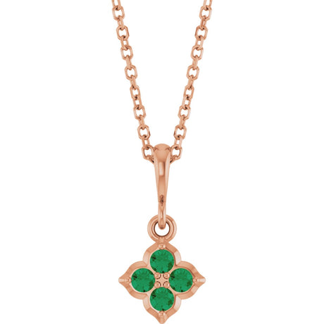 14K Gold Round Lab-Grown Emerald Cluster Necklace or Pendant - Rose Gold