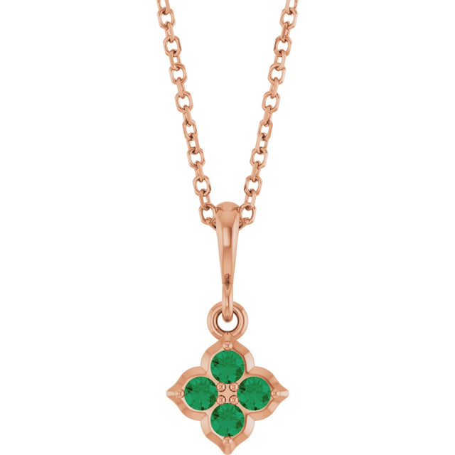 14K Gold Round Lab-Grown Emerald Cluster Necklace or Pendant - Rose Gold