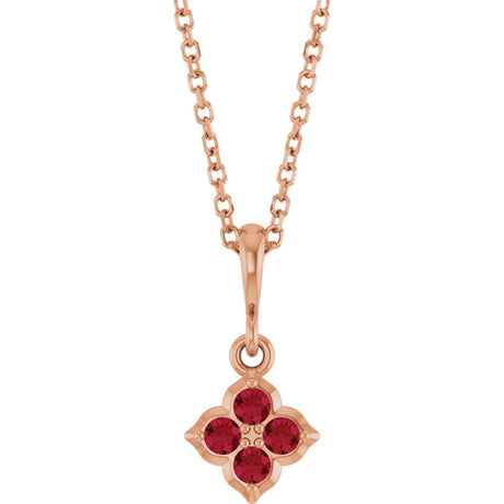 14K Gold Round Lab-Grown Ruby Cluster Necklace or Pendant - Rose Gold