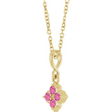 14K Gold Round Lab-Grown Pink Sapphire Cluster Necklace or Pendant - Yellow Gold - view 2