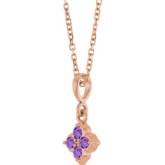 14K Gold Round Lab-Grown Purple Sapphire Cluster Necklace or Pendant - Rose Gold - view 2