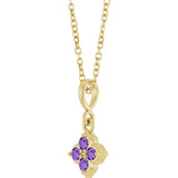 14K Gold Round Lab-Grown Purple Sapphire Cluster Necklace or Pendant - Yellow Gold - view 2