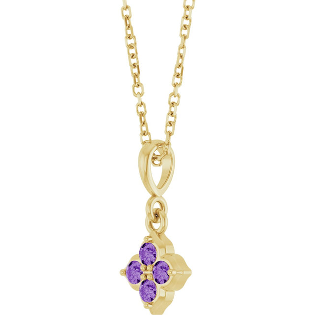 14K Gold Round Lab-Grown Purple Sapphire Cluster Necklace or Pendant - Yellow Gold - view 2