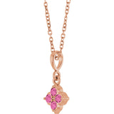 14K Gold Round Lab-Grown Pink Sapphire Cluster Necklace or Pendant - Rose Gold - view 2