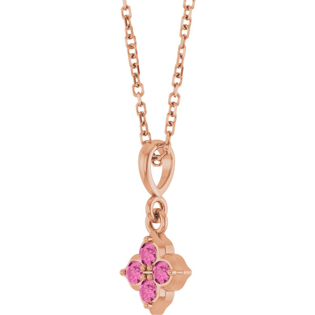14K Gold Round Lab-Grown Pink Sapphire Cluster Necklace or Pendant - Rose Gold - view 2