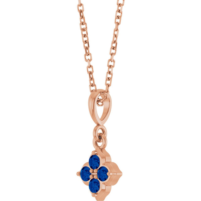 14K Gold Round Lab-Grown Blue Sapphire Cluster Necklace or Pendant - Rose Gold - view 2