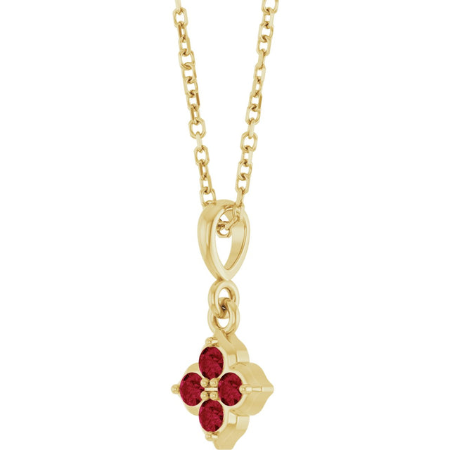 14K Gold Round Lab-Grown Ruby Cluster Necklace or Pendant - Yellow Gold - view 2