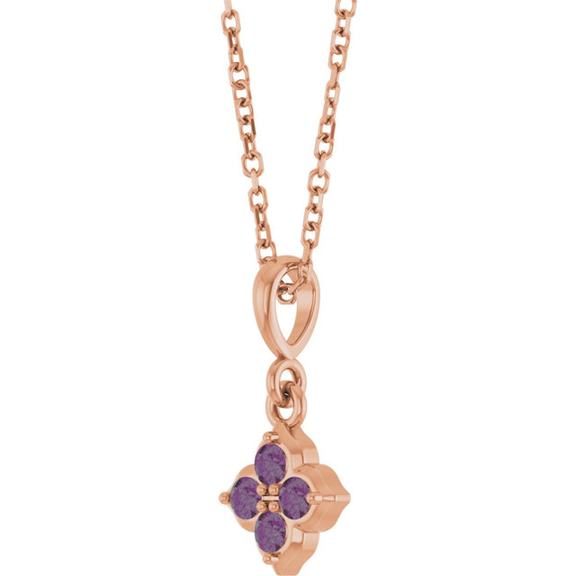 14K Gold Round Lab-Grown Alexandrite Cluster Necklace or Pendant - Rose Gold - view 2