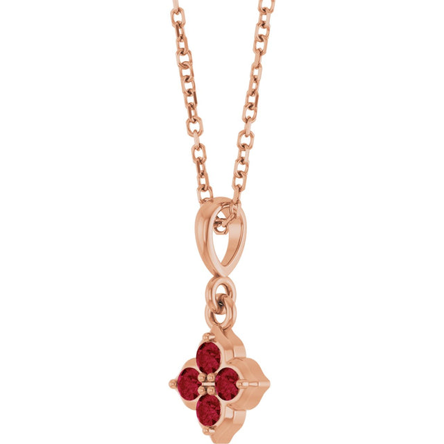 14K Gold Round Lab-Grown Ruby Cluster Necklace or Pendant - Rose Gold - view 2