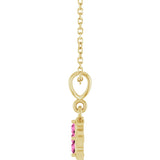 14K Gold Round Lab-Grown Pink Sapphire Cluster Necklace or Pendant - Yellow Gold - view 3